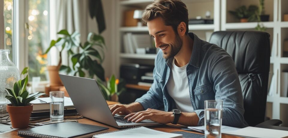 Man working remotely in Dubai with laptop - UAE Digital Nomad Visa