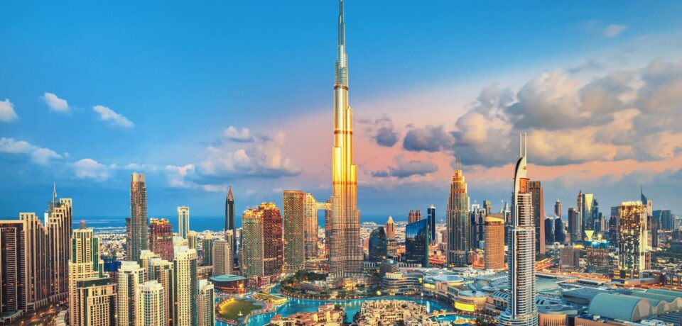 Dubai skyline and Burj Khalifa representing remote work lifestyle